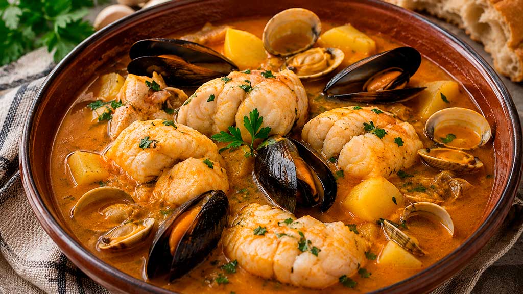 Suquet de pescado casero con rape, mejillones y almejas